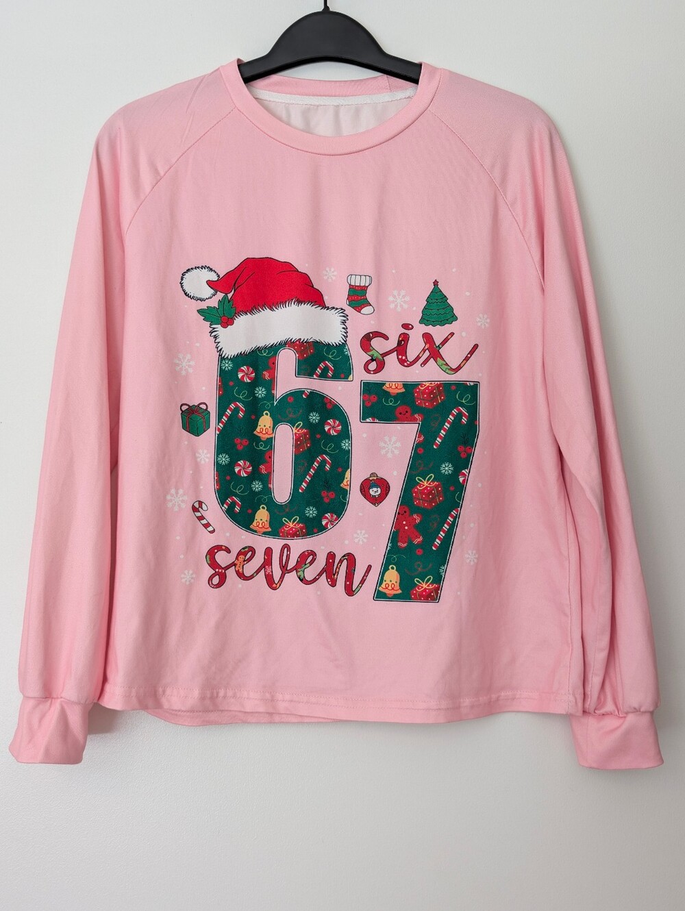 Six Seven 67 Christmas Shirt Teen Girls Pink Long Sleeve XS/S